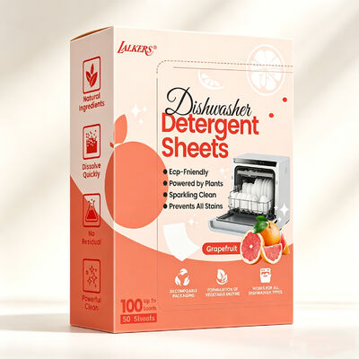 Sette fogli di detersivo per lavastoviglie eco-compatibili e ipoallergenici