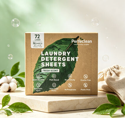 Fogli di detersivi per biancheria completamente biodegradabili a base vegetale con zero rifiuti di plastica