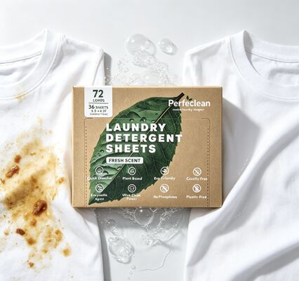 Foglietti detersivo biodegradabili per bucato con ingredienti vegetali naturali per un lavaggio delicato e solubile