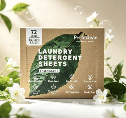 Foglietti detersivo per bucato biodegradabili a base vegetale e cruelty-free per un bucato ecologico in casa